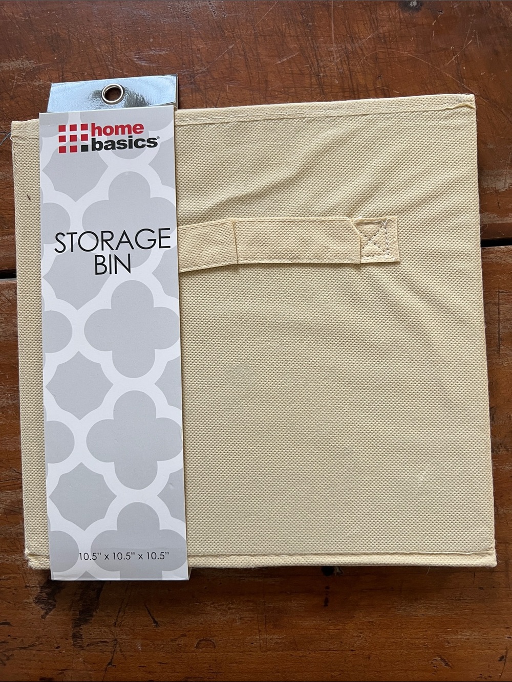 Home Basics Cream Foldable Fabric Storage Bin with Front Handle. 10.5x10.5x10.5